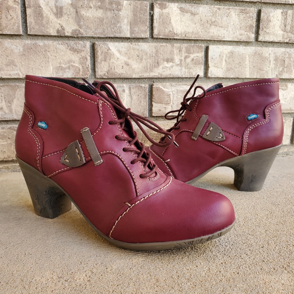 Cloud footwear leather heeled bootie boots women's shoes